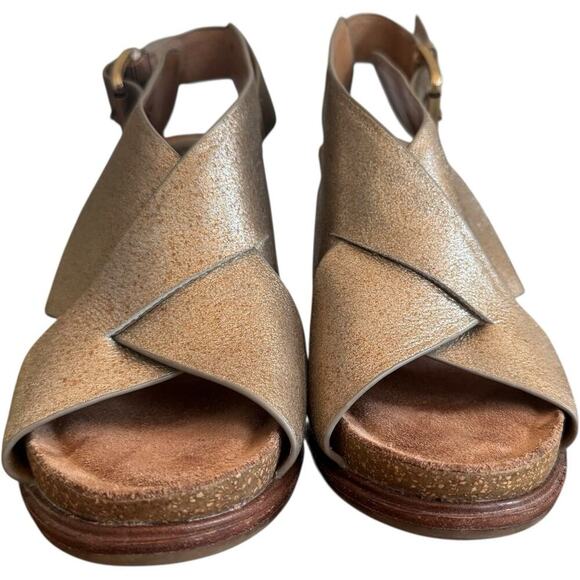 Sofft Cambria Leather Cross Strap Platform Slingback Sandals Gold Women's 6.5M - Picture 6 of 15